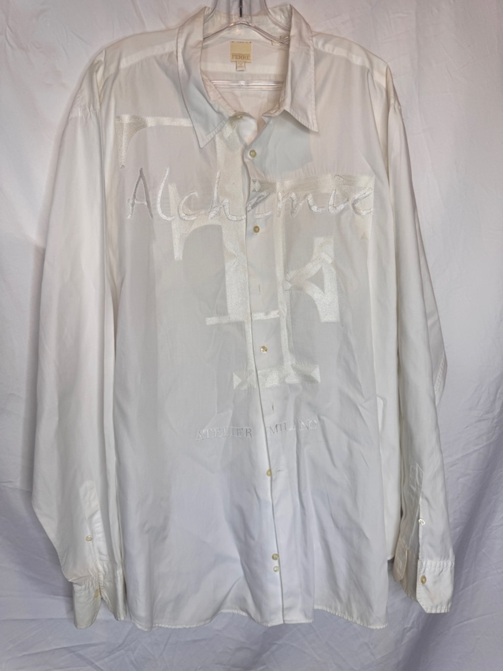 Gianfranco Ferre White Embroidered Logo Men's Dress Shirt
